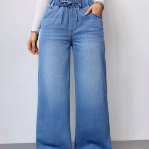Drawstring Waist Wide-Leg Jeans