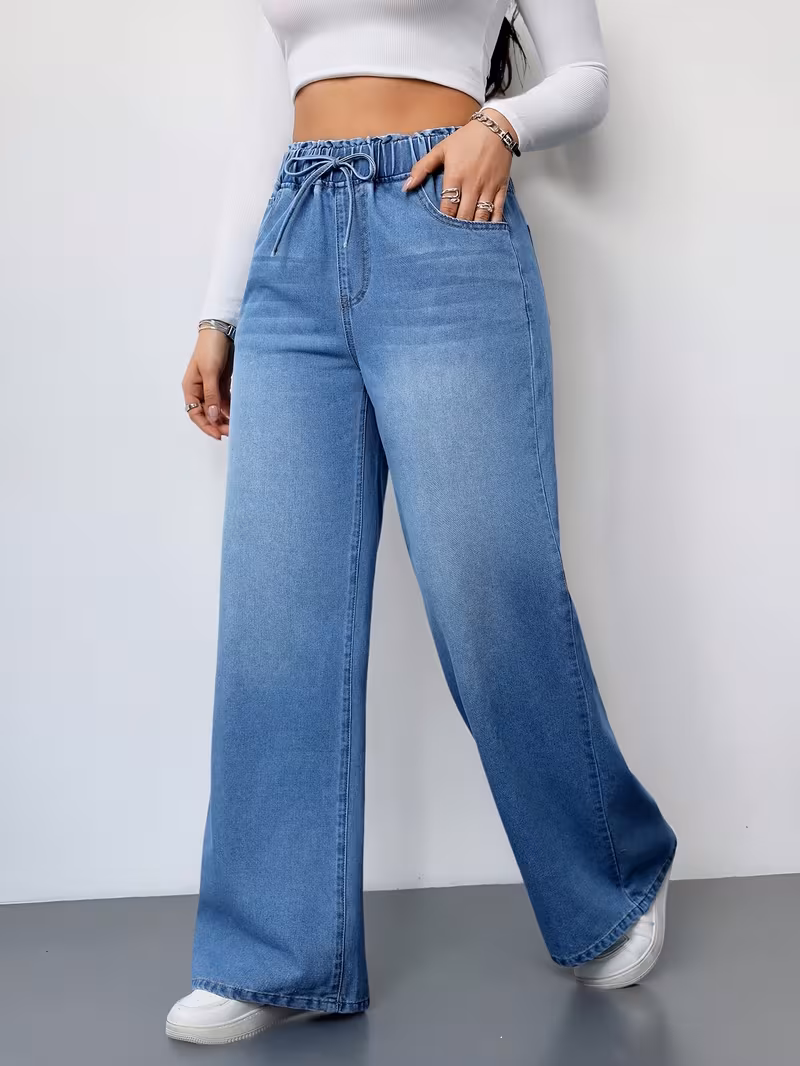 Drawstring Waist Wide-Leg Jeans - Image 2