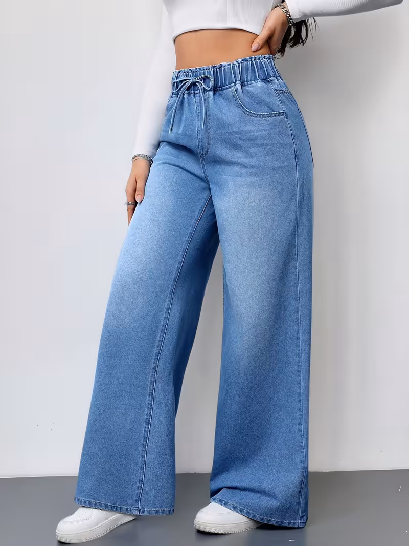 Drawstring Waist Wide-Leg Jeans - Image 3