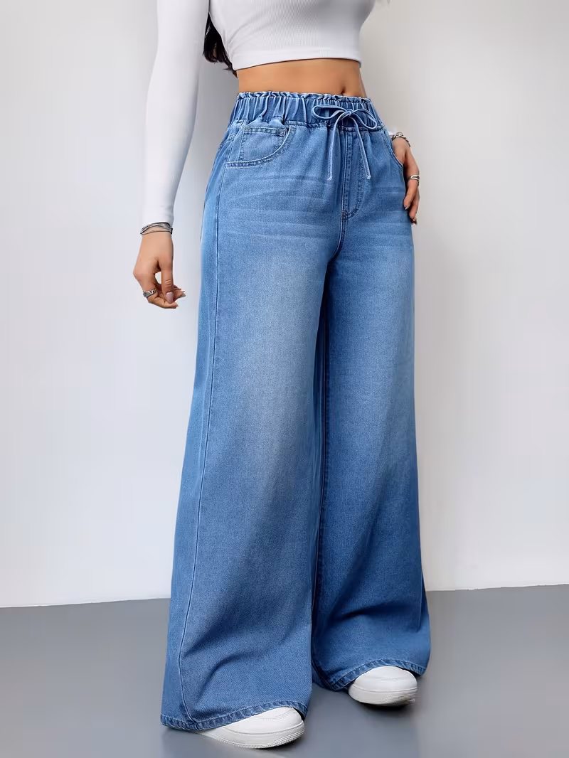Drawstring Waist Wide-Leg Jeans - Image 4